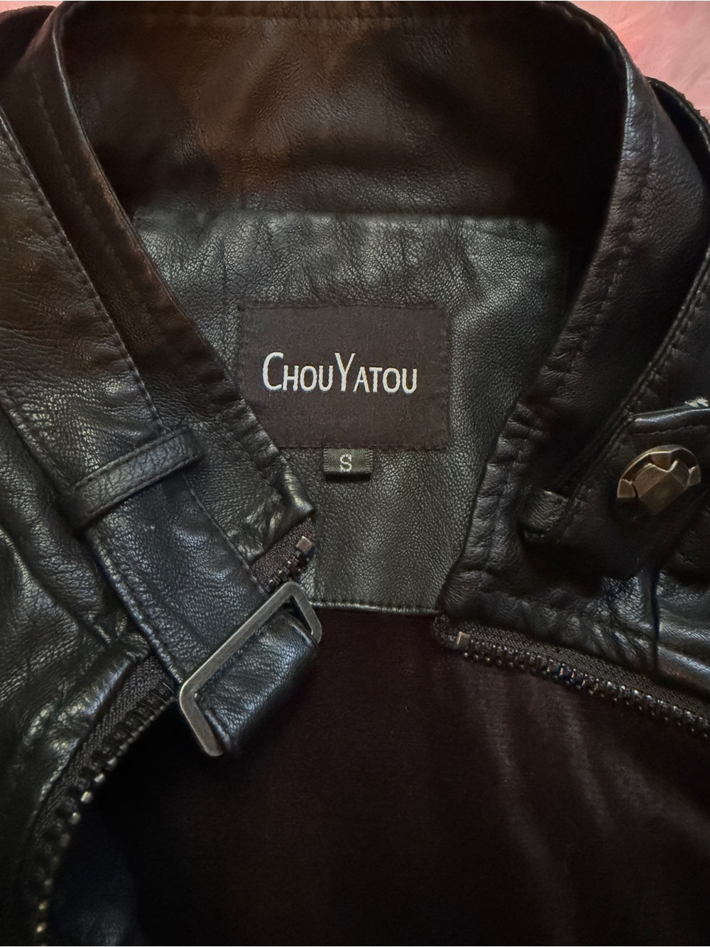 ChouYatou Men's Black Faux Leather Bomber Jacket